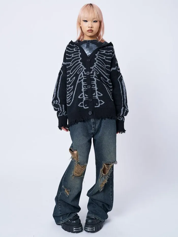 Clothing XRay Jacquard Black Hooded Knit Cardigan Minga London Jackets