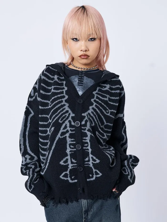 Clothing XRay Jacquard Black Hooded Knit Cardigan Minga London Jackets