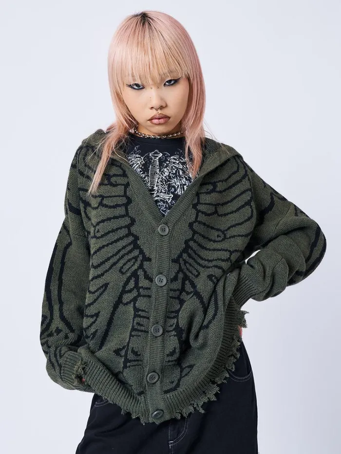 Clothing Xray Jacquard Green Hooded Knit Cardigan Minga London Jackets