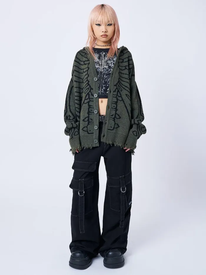 Clothing Xray Jacquard Green Hooded Knit Cardigan Minga London Jackets