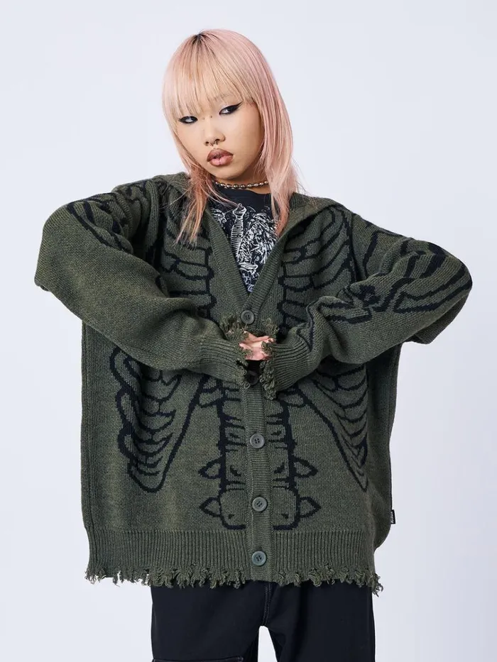 Clothing Xray Jacquard Green Hooded Knit Cardigan Minga London Jackets
