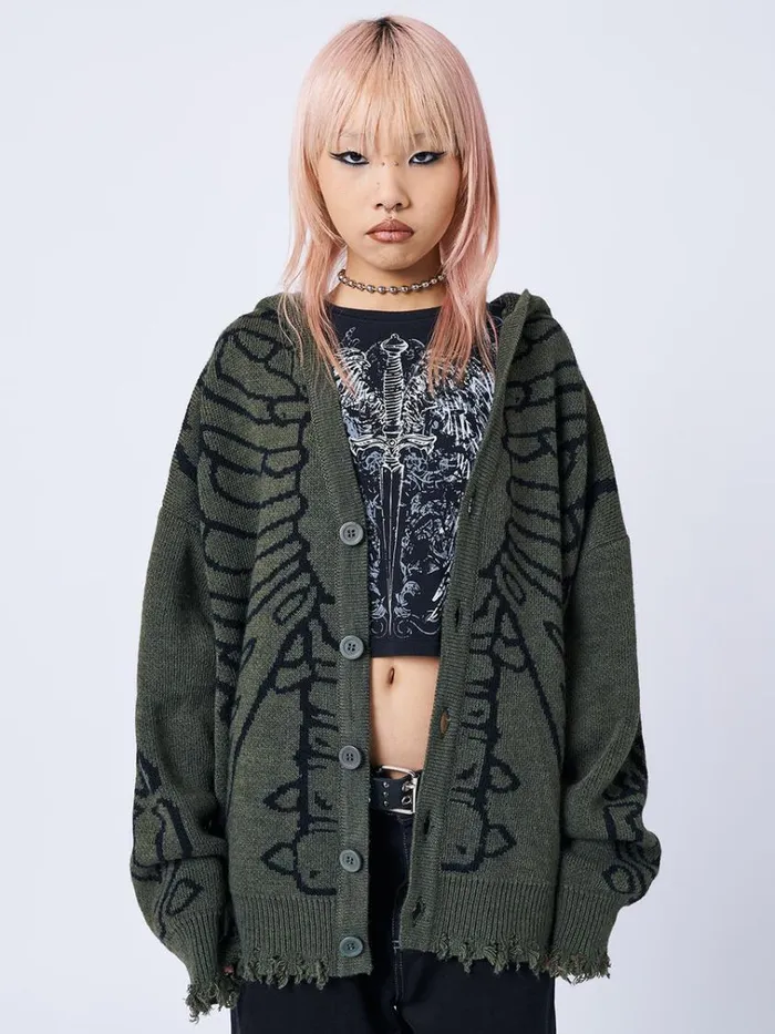 Clothing Xray Jacquard Green Hooded Knit Cardigan Minga London Jackets
