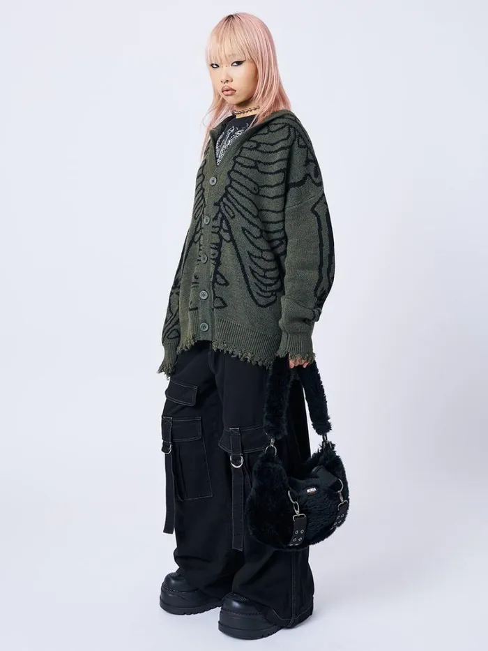 Clothing Xray Jacquard Green Hooded Knit Cardigan Minga London Jackets