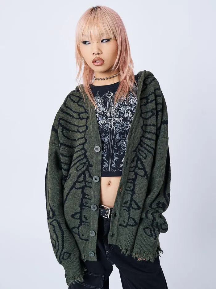 Clothing Xray Jacquard Green Hooded Knit Cardigan Minga London Jackets