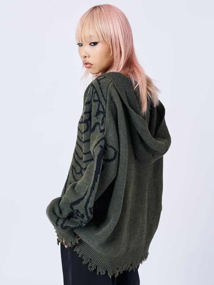 Clothing Xray Jacquard Green Hooded Knit Cardigan Minga London Jackets