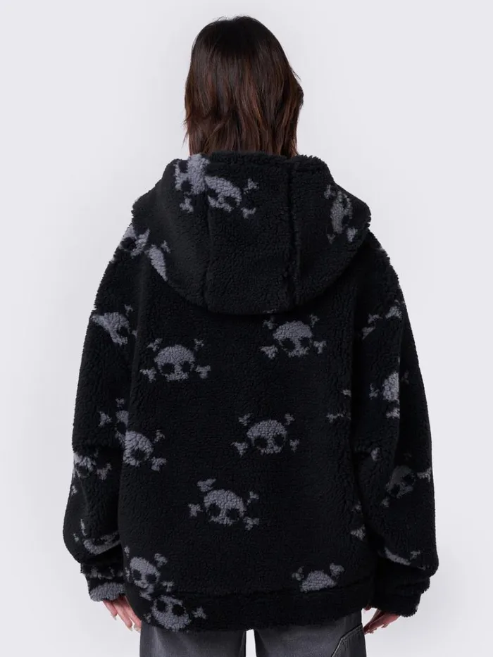 Clothing Zaya Skull Fleece Zip Up Hooded Jacket Minga London Jackets