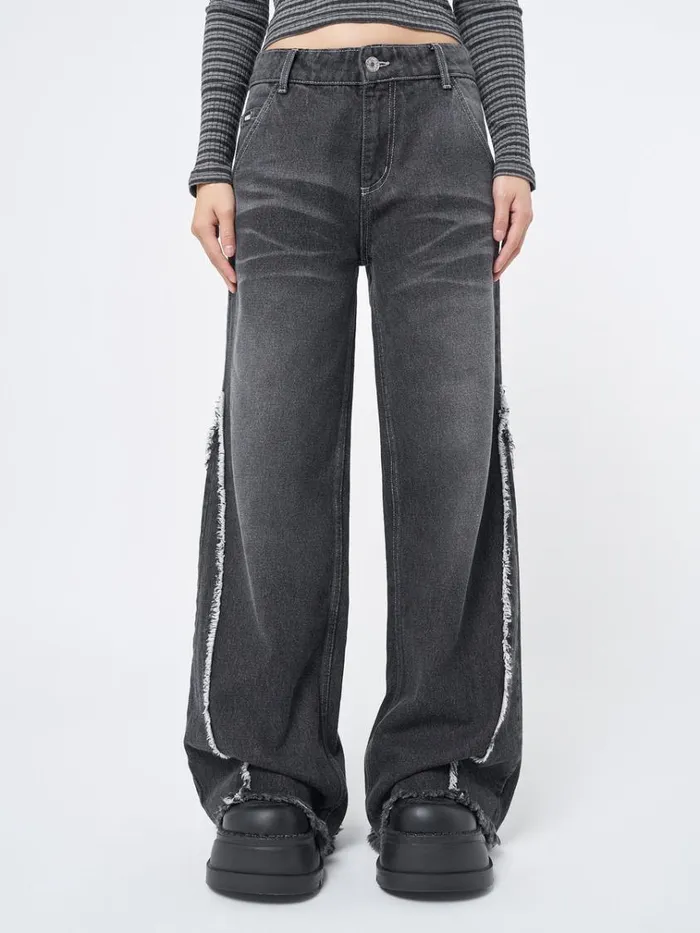 Clothing Zoe Washed Black Distressed Wide Leg Jeans Minga London Jeans