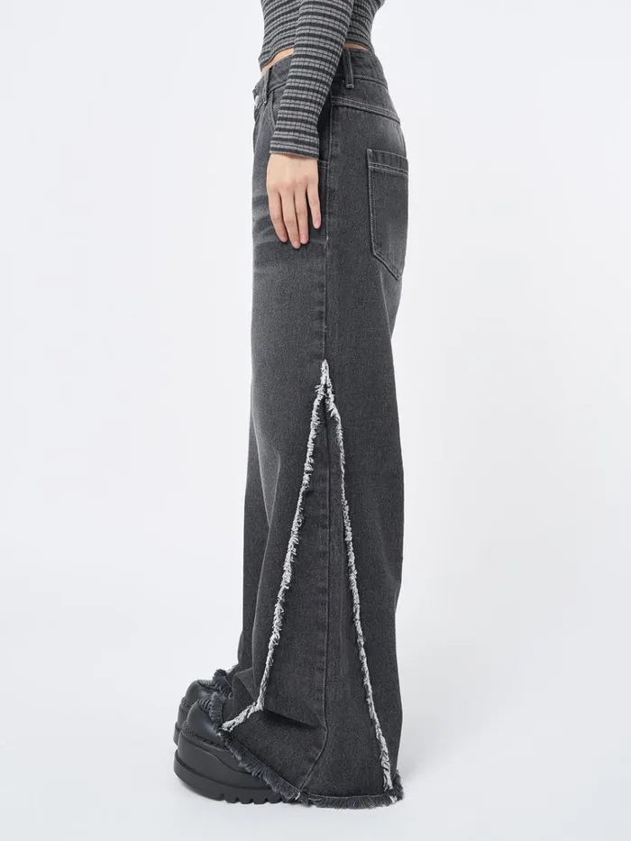Clothing Zoe Washed Black Distressed Wide Leg Jeans Minga London Jeans