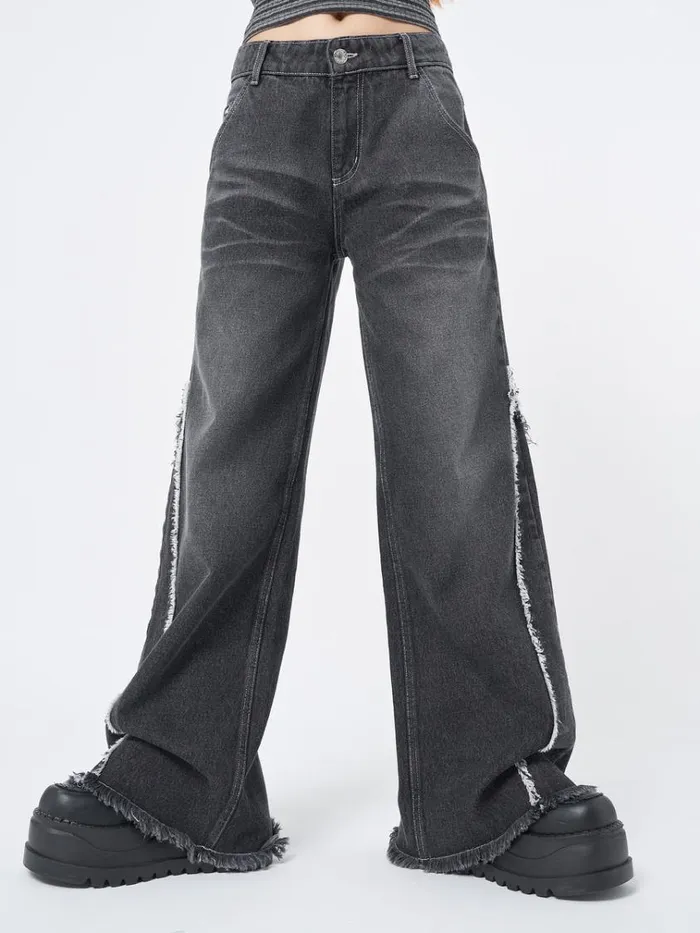 Clothing Zoe Washed Black Distressed Wide Leg Jeans Minga London Jeans