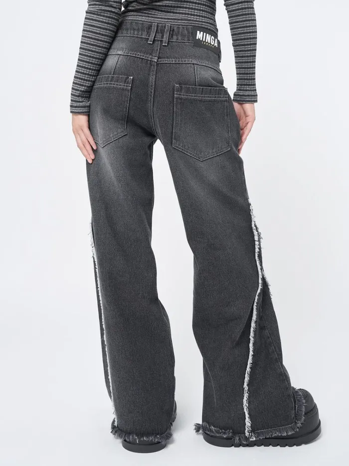 Clothing Zoe Washed Black Distressed Wide Leg Jeans Minga London Jeans