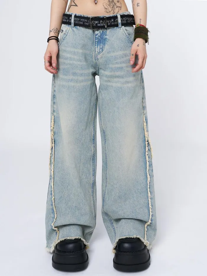 Clothing Zoe Washed Blue Distressed Wide Leg Jeans Minga London Jeans