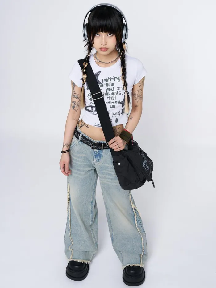 Clothing Zoe Washed Blue Distressed Wide Leg Jeans Minga London Jeans