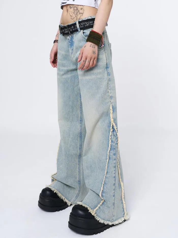 Clothing Zoe Washed Blue Distressed Wide Leg Jeans Minga London Jeans