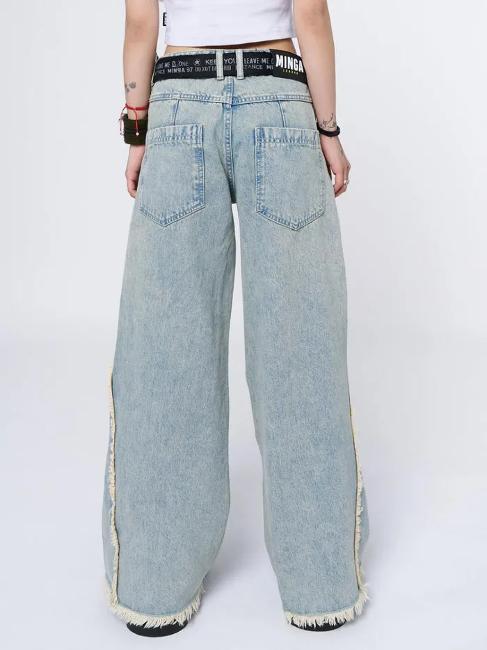 Clothing Zoe Washed Blue Distressed Wide Leg Jeans Minga London Jeans