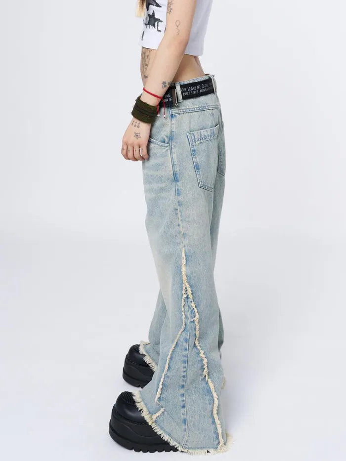Clothing Zoe Washed Blue Distressed Wide Leg Jeans Minga London Jeans