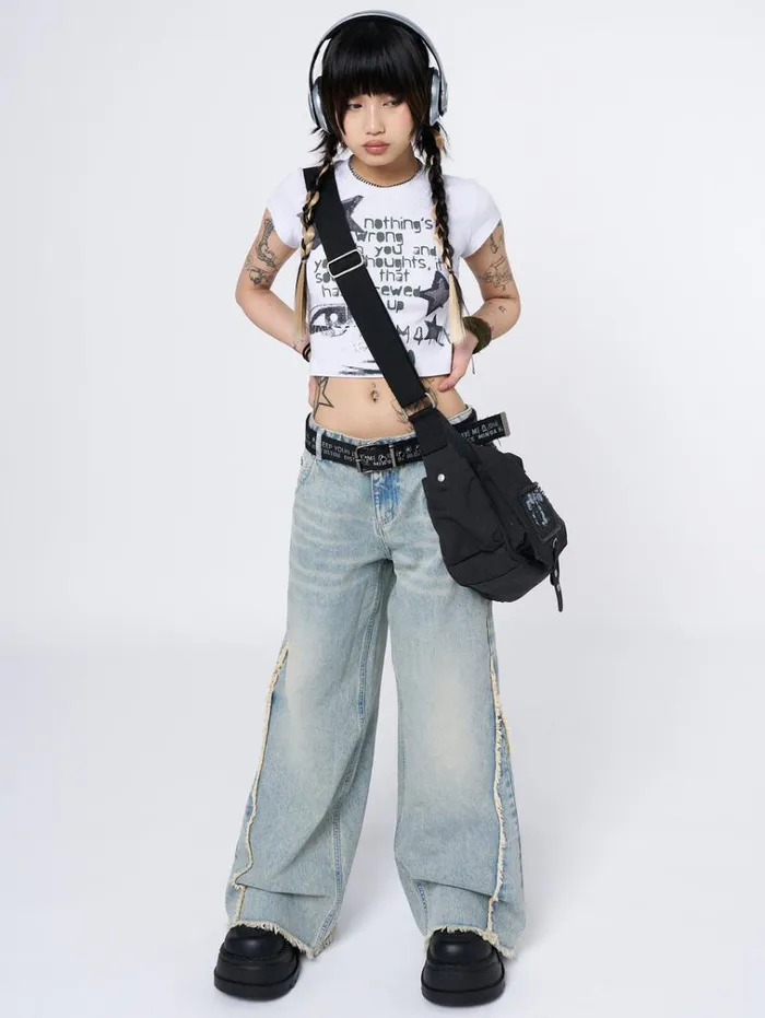 Clothing Zoe Washed Blue Distressed Wide Leg Jeans Minga London Jeans