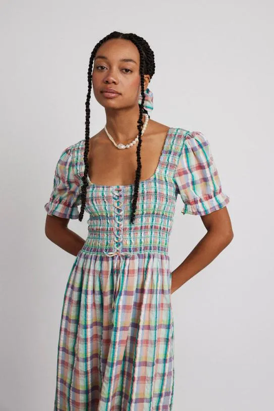 Coords Women Damson Madder Luna Shirred Midi Dress 8211 Picnic Check