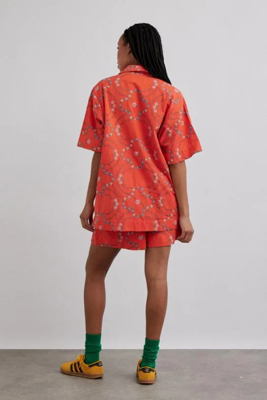 Coords Women Damson Madder Table Cloth Shorts 8211 Red Flower Embroidery