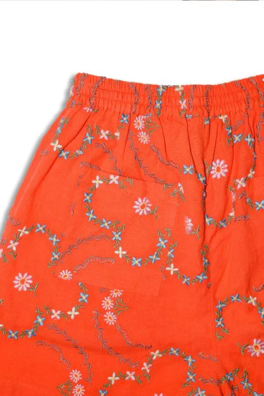 Coords Women Damson Madder Table Cloth Shorts 8211 Red Flower Embroidery