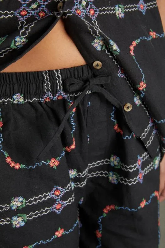 Coords Women Damson Madder Tablecloth Embroidered Shorts 8211 Black Floral