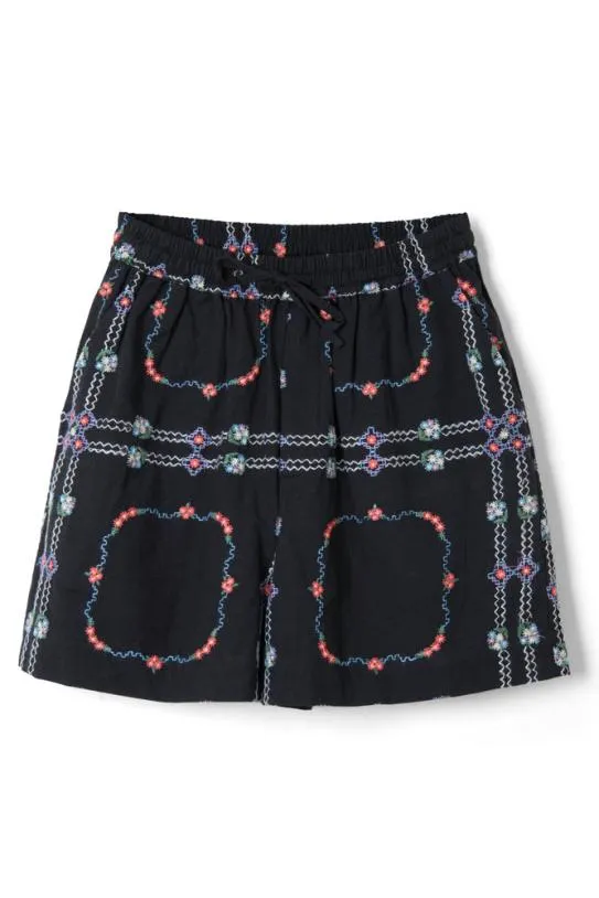 Coords Women Damson Madder Tablecloth Embroidered Shorts 8211 Black Floral
