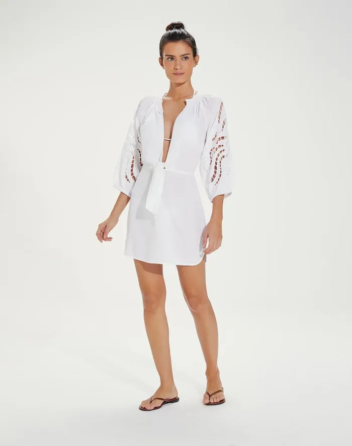 Cover Ups Women ViX Paula Hermanny Alice Short Chemise 8211 Off White