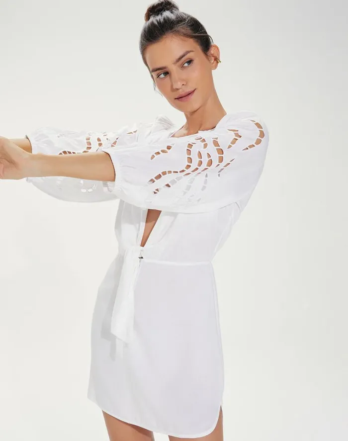 Cover Ups Women ViX Paula Hermanny Alice Short Chemise 8211 Off White