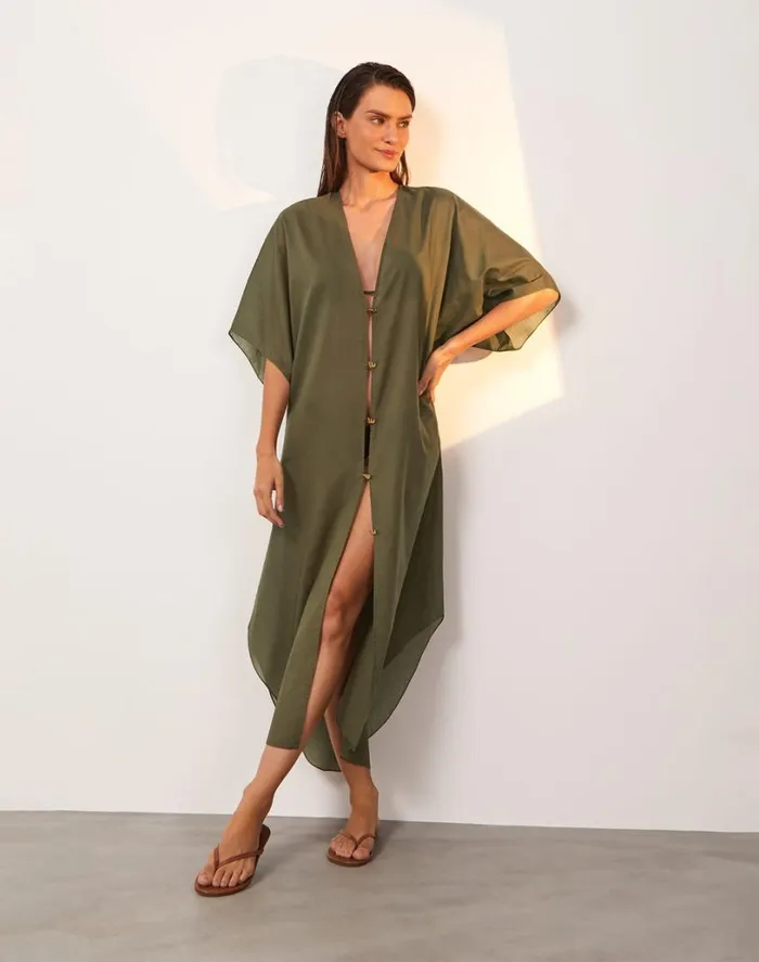 Cover Ups Women ViX Paula Hermanny Braid Long Caftan 8211 Evergreen