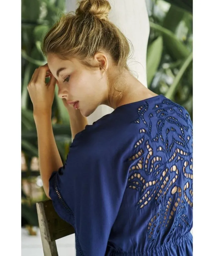 Cover Ups Women ViX Paula Hermanny Embroidery Kimono 8211 Indigo