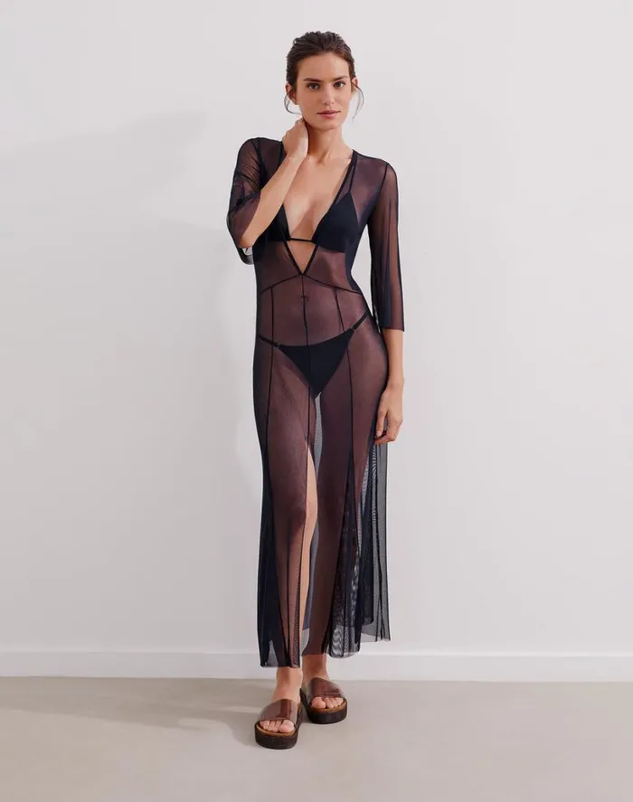 Cover Ups Women ViX Paula Hermanny Karlie Long Cover Up 8211 Indigo