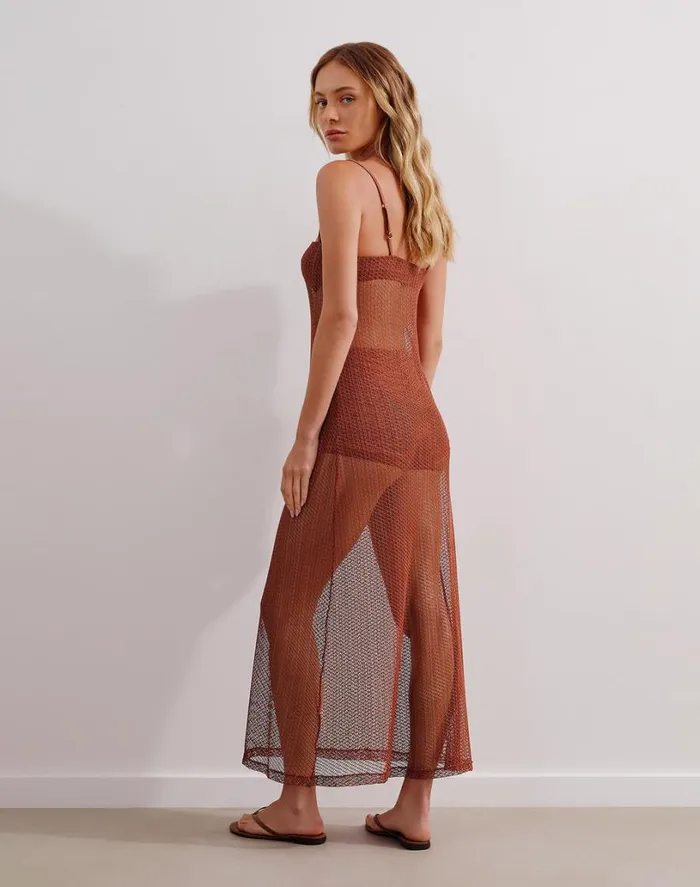 Cover Ups Women ViX Paula Hermanny Mesh Emma Long Cover Up 8211 Brick