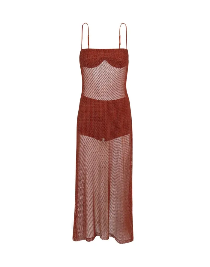 Cover Ups Women ViX Paula Hermanny Mesh Emma Long Cover Up 8211 Brick