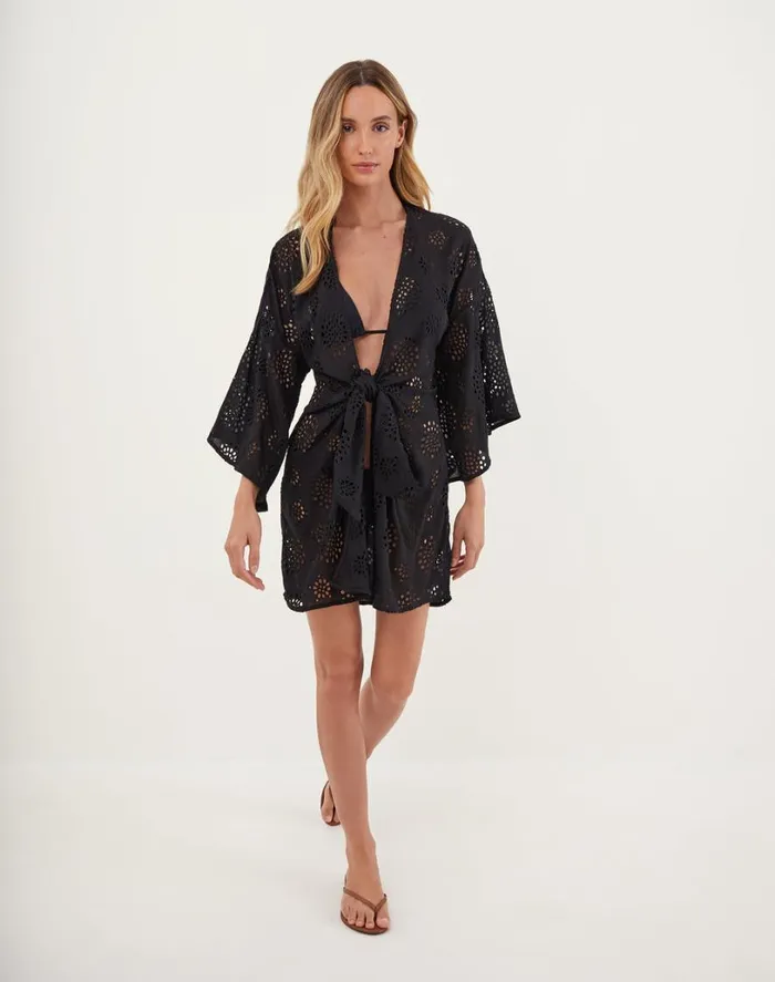 Cover Ups Women ViX Paula Hermanny Perola Knot Short Cover Up 8211 Black