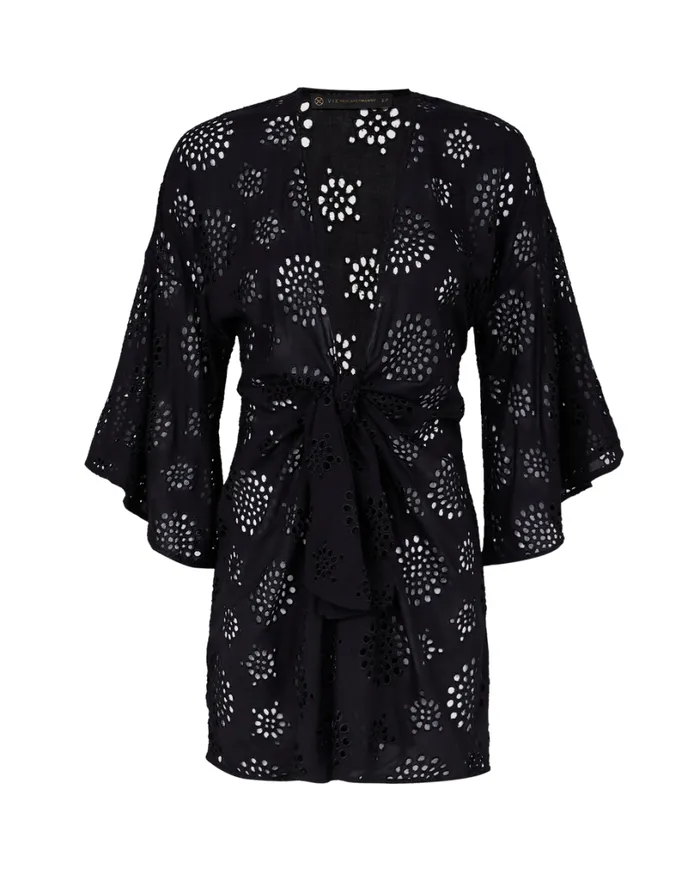 Cover Ups Women ViX Paula Hermanny Perola Knot Short Cover Up 8211 Black