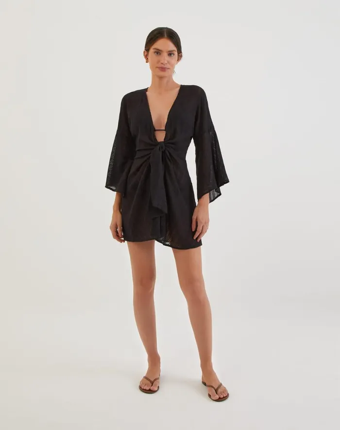 Cover Ups Women ViX Paula Hermanny Perola Short Cover Up 8211 Black