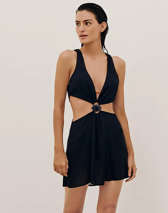 Cover Ups Women ViX Paula Hermanny Rita Detail Short Cover Up 8211 Black