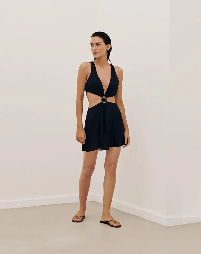 Cover Ups Women ViX Paula Hermanny Rita Detail Short Cover Up 8211 Black