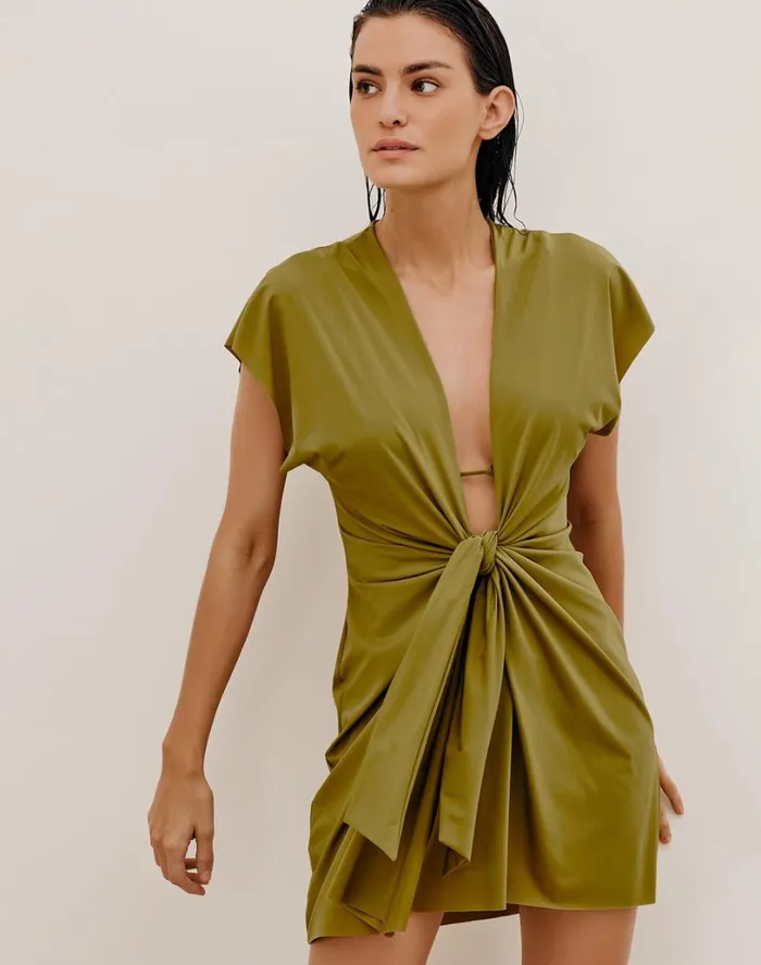 Cover Ups Women ViX Paula Hermanny Sasha Short Cover Up 8211 Avocado