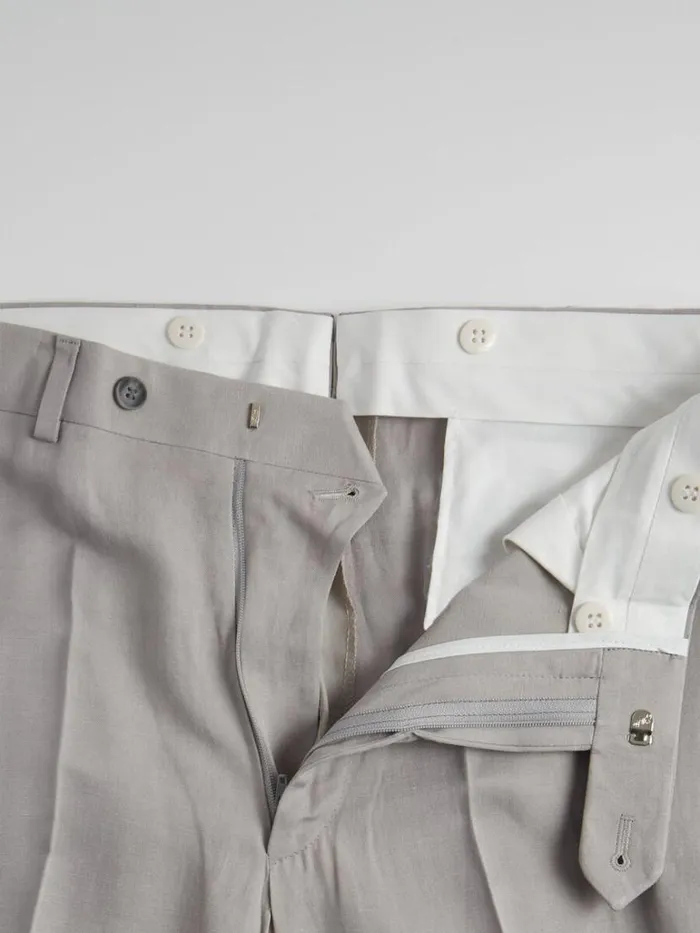 Dress Pants Mens Paul Stuart Linen and Silk Plain Front Dress Pant Silver
