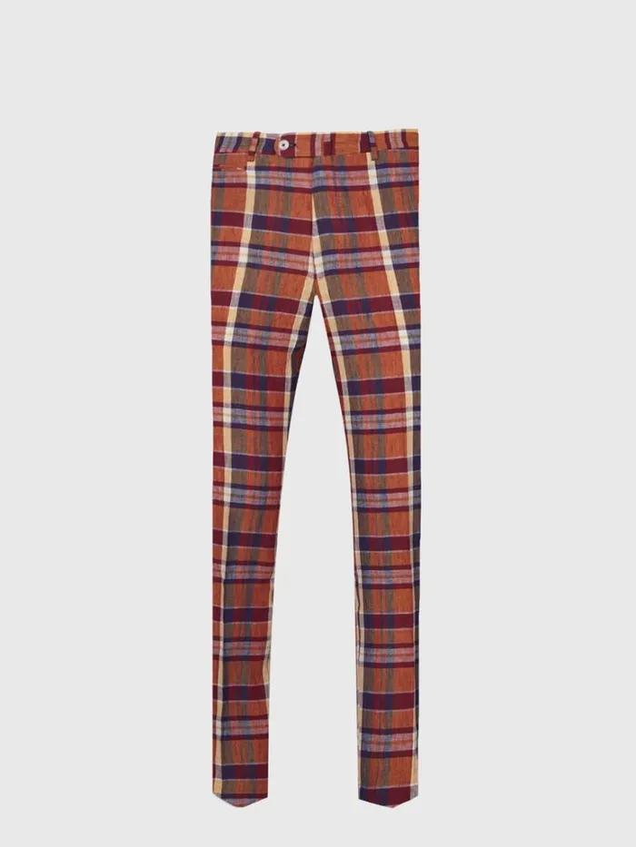 Dress Pants Mens Paul Stuart Linen Plaid Plain Front Dress Trouser Coral