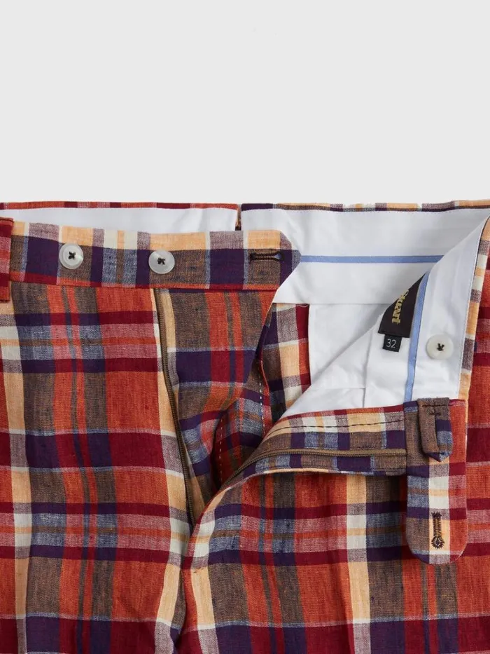 Dress Pants Mens Paul Stuart Linen Plaid Plain Front Dress Trouser Coral