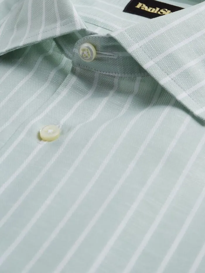 Dress Shirts Mens Paul Stuart Cotton and Linen Striped Dress Shirt Light Blue