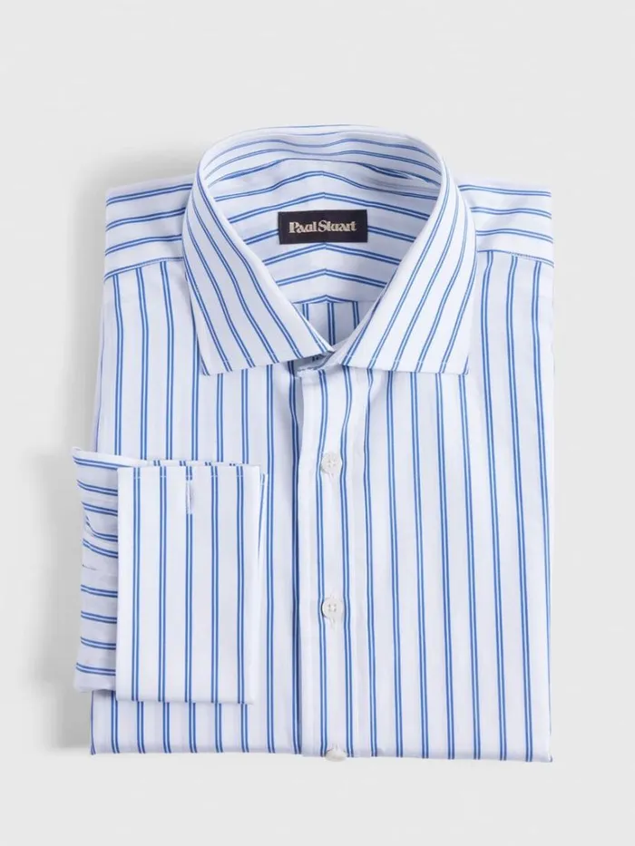 Dress Shirts Mens Paul Stuart Double Track Stripe Dress Shirt Blue