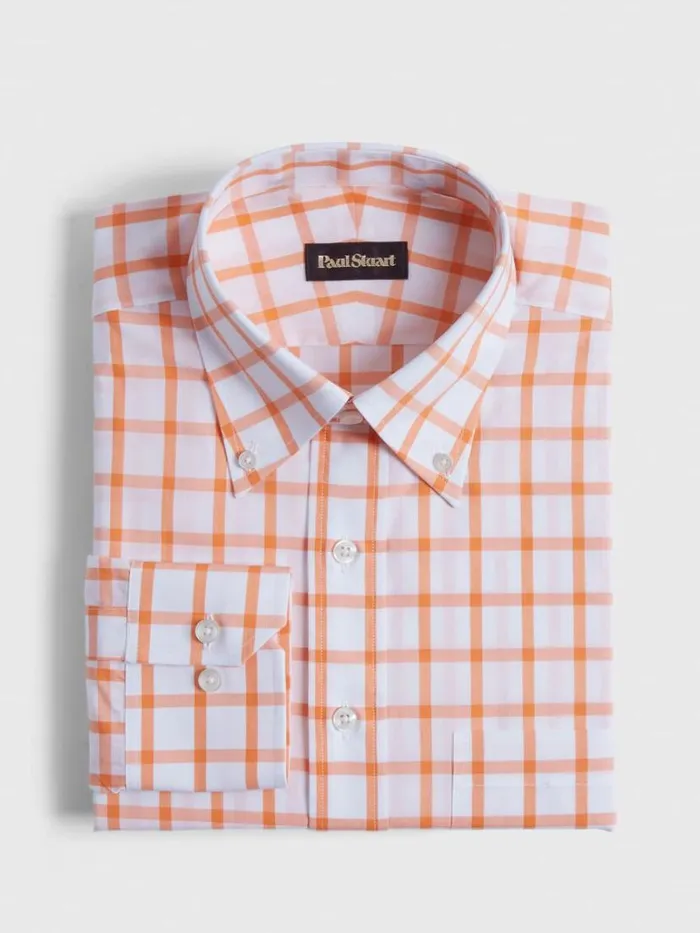 Dress Shirts Mens Paul Stuart Oversized Windowpane Cotton Dress Shirt Orange