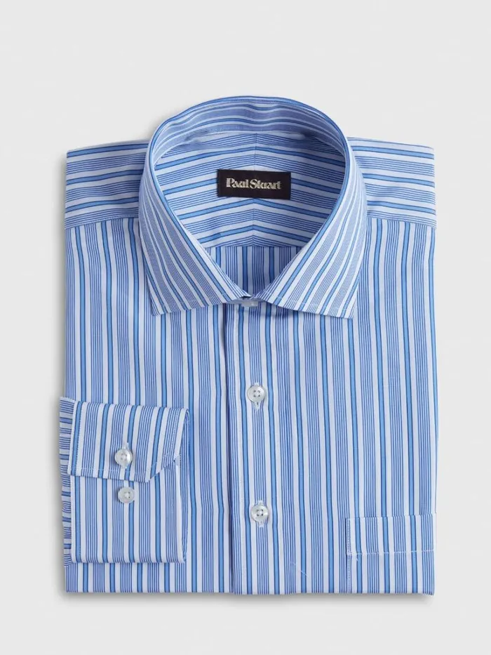 Dress Shirts Mens Paul Stuart Variegated Stripe Cotton Dress Shirt Blue