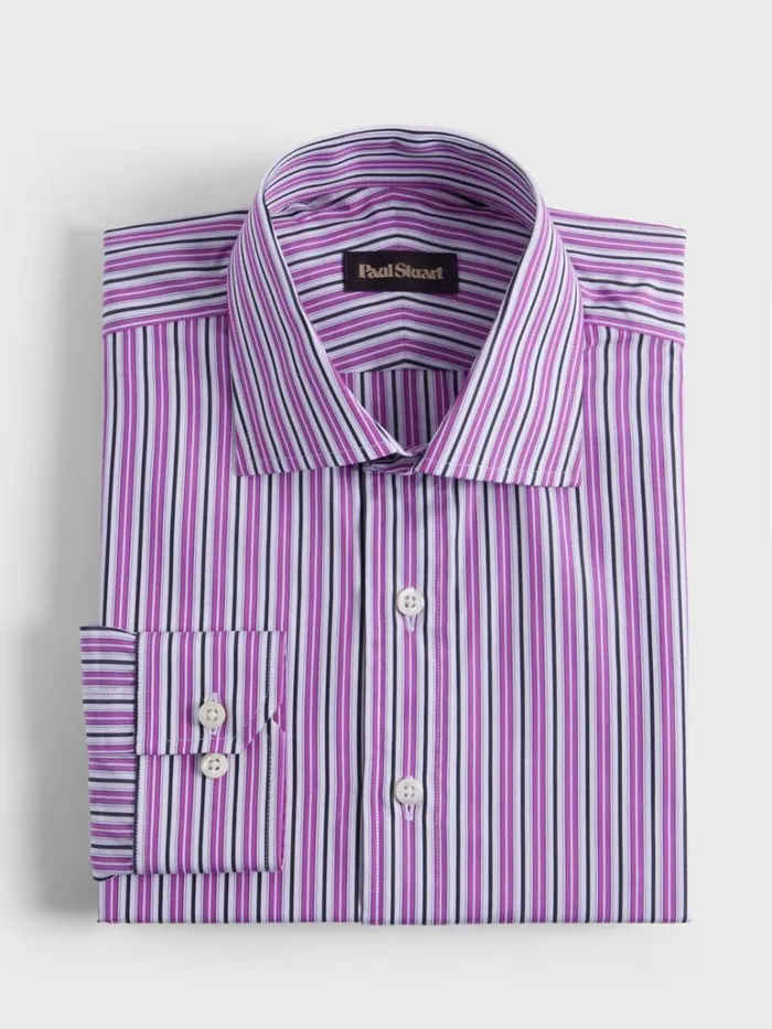 Dress Shirts Mens Paul Stuart Variegated Stripe Slim Fit Dress Shirt Dark Pink