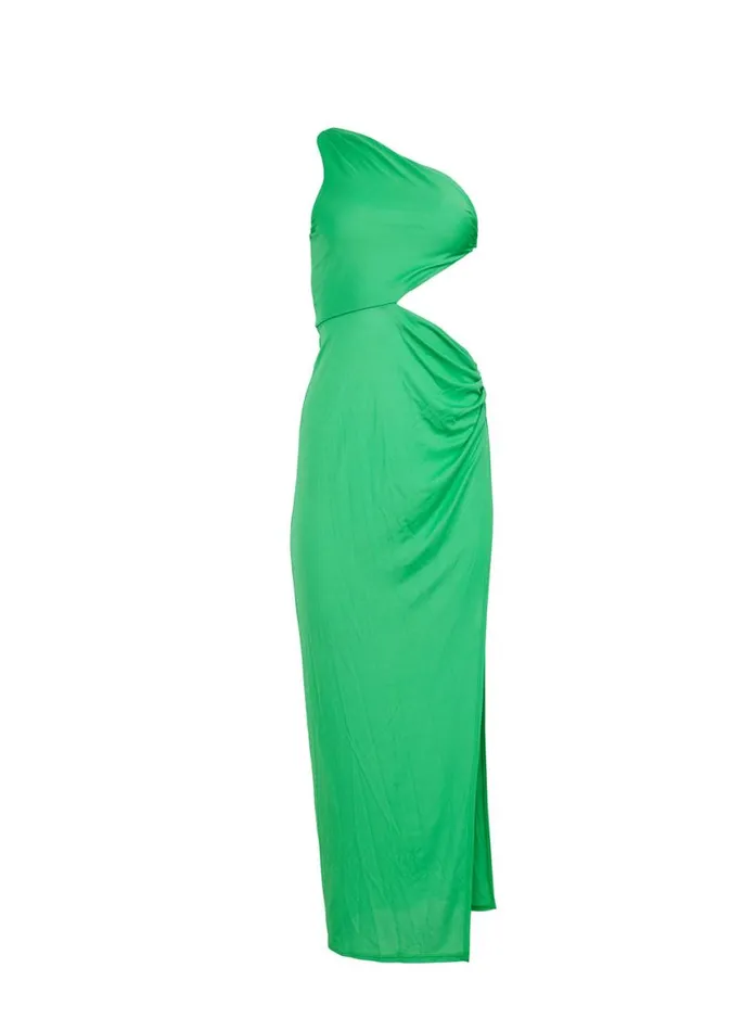Dresses Clothing Fleur Du Mal Asymmetric Side Knot Dress Peridot