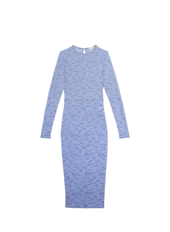 Dresses Clothing Fleur Du Mal Le Stretch Lace Long Sleeve Dress Denim Blue