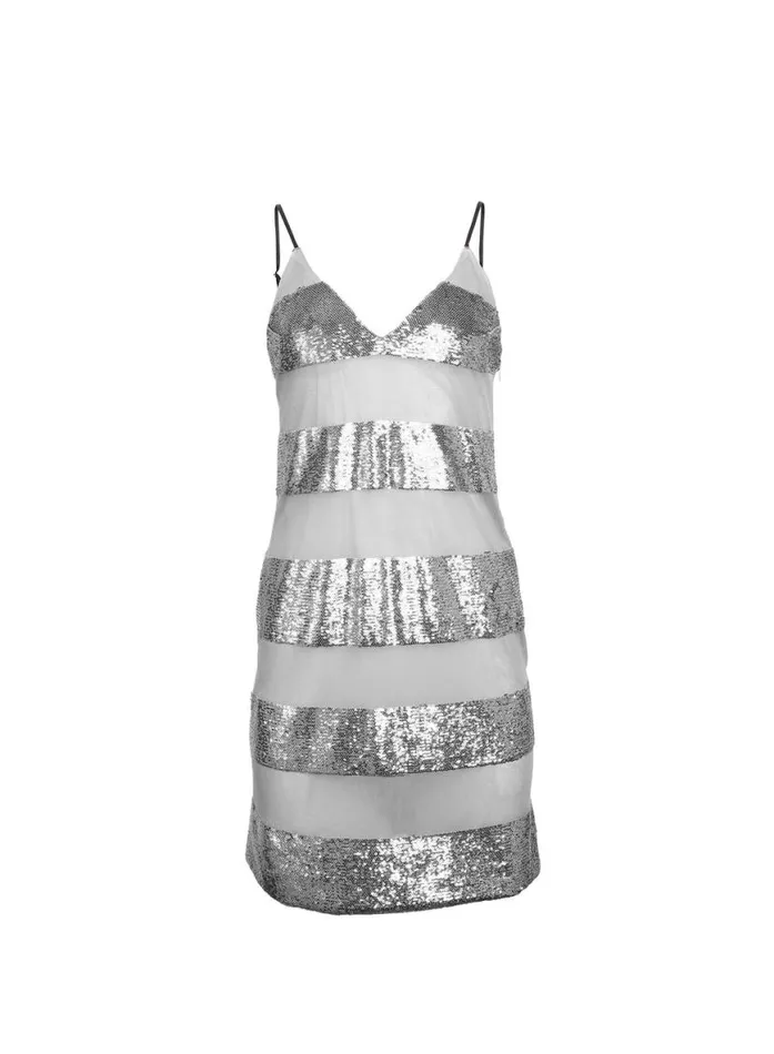 Dresses Clothing Fleur Du Mal Sequin Stripe Mini Slip Platinum Sequin Stripe