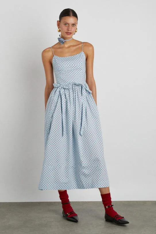 Dresses Women Damson Madder Penelope Midi 8211 Blue and Red Spot